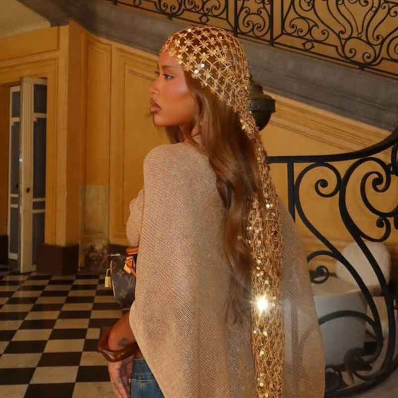 Hair Net Invisible - Foulard Boho con Paillettes e Nappe